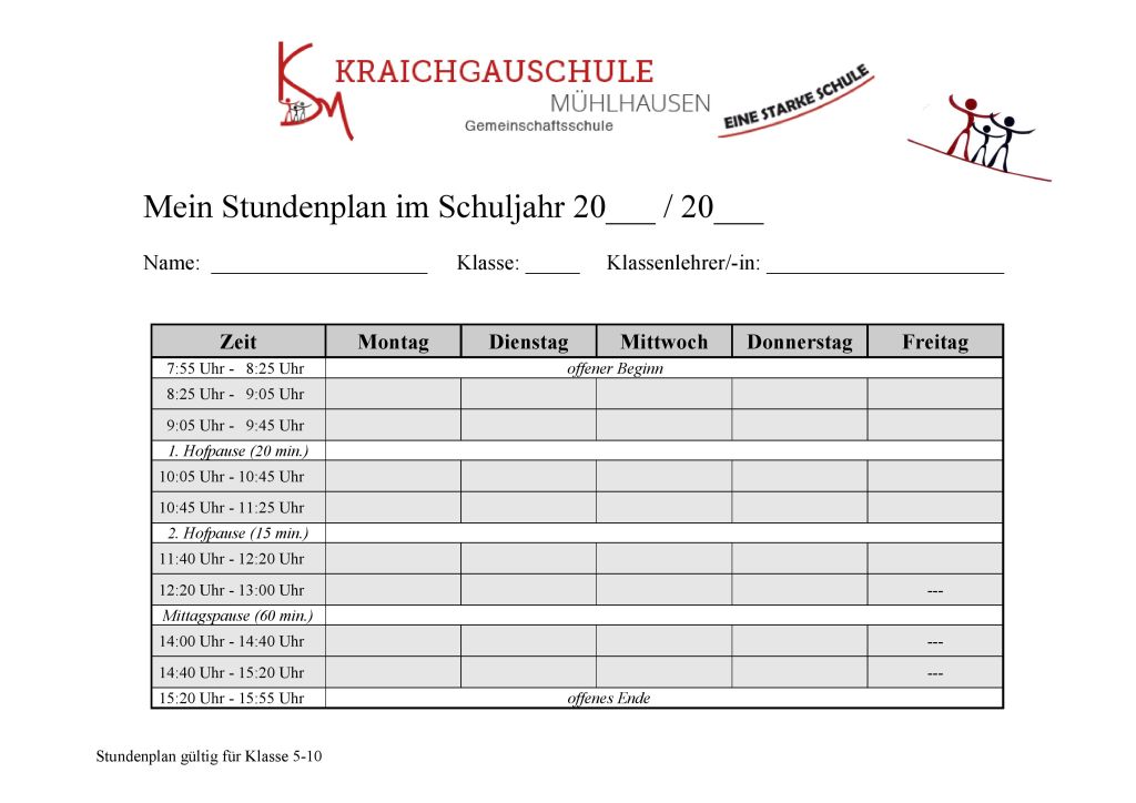 Stundenplan Kraichgauschule Muhlhausen